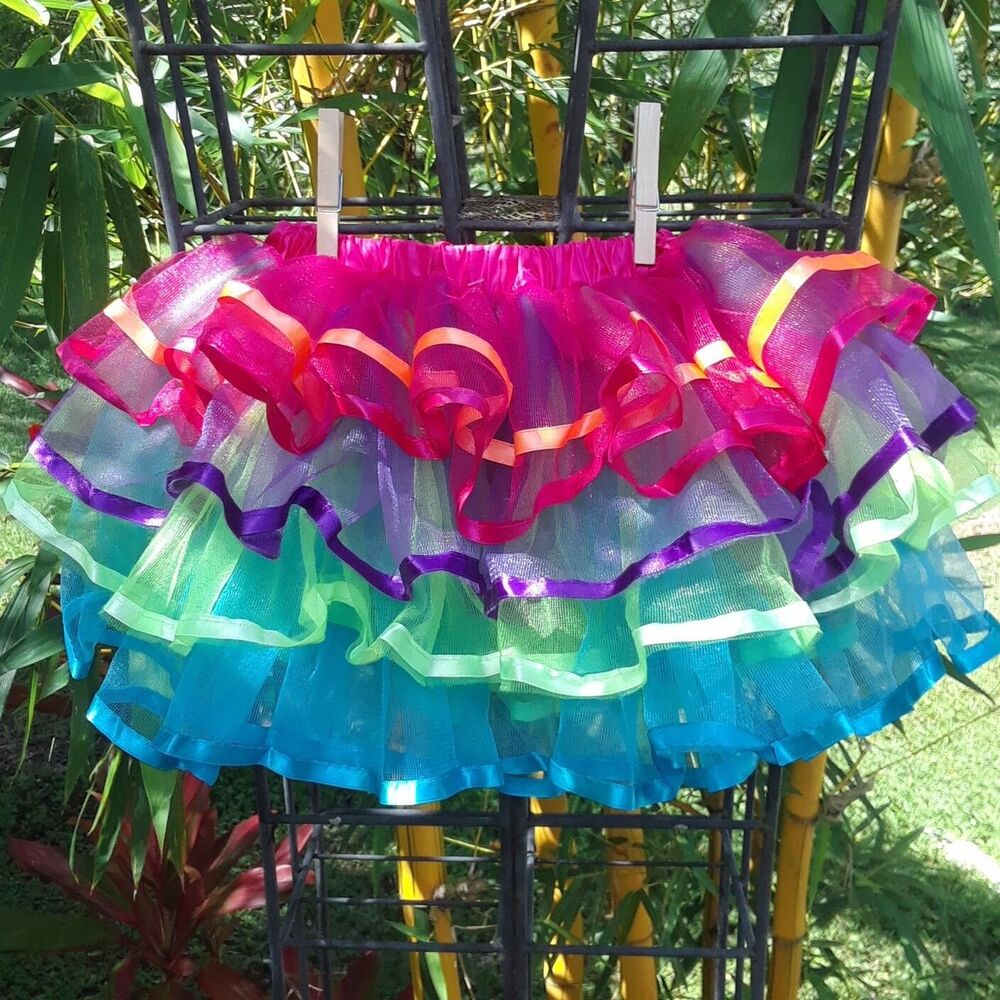 TUTU Rainbow Tulle Costume One Size Dance Fluffy Skirt Ribbons Princess Dress Up
